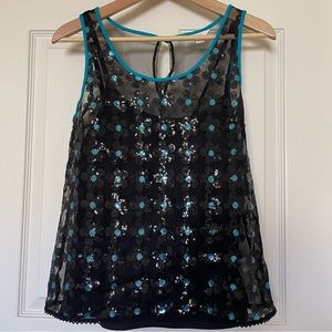 Candie’s Black & Turquoise Tank Top w/ Mesh Floral Sequin Detail
